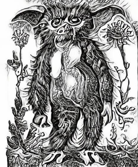 "Image description: A depiction of a Mogwai, a mythical creature from Chinese tradition, known for its potential harm to humans. The creature is portrayed with distinct features, capturing its essence within the cultural narrative."