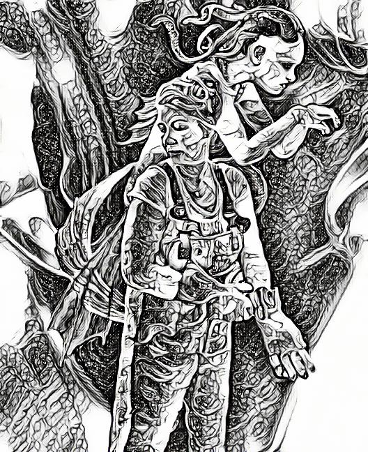 "Image description: In the foreground, a female fisherman is shown putting on gloves, preparing for her work. She is focused and determined. In the background, a captured mermaid is depicted in a full profile shot, looking away with an anguished expression. The contrasting emotions of the fisherman and the mermaid symbolize their forbidden love and the challenges they face. The image captures the tension between their worlds, with the fisherman's gloves representing her connection to the human realm and the mermaid's captivity representing the barriers to their love."