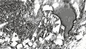 Soldier digging out of a collapsed tunnel